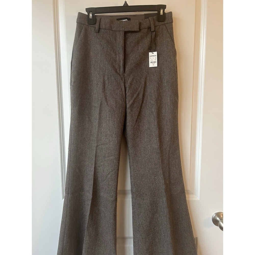*NWT* EXPRESS Super High Rise Flare Pants Trousers Sz 8S Brown/Tan Tweed
